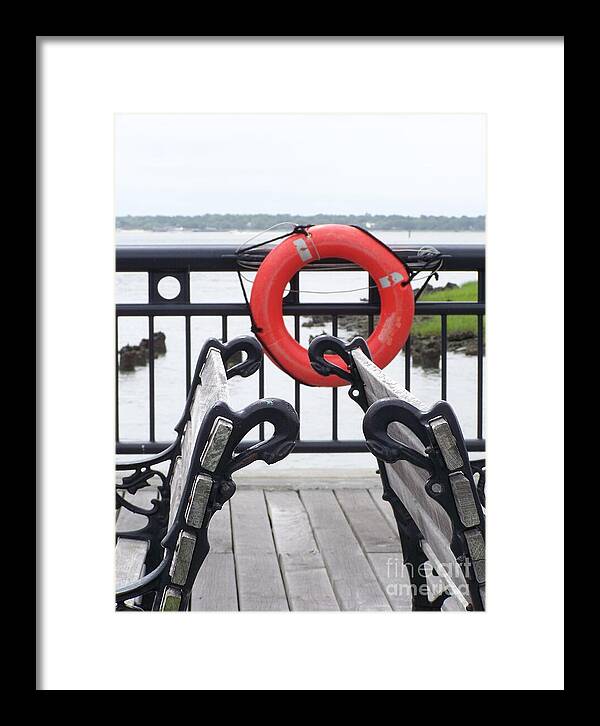 Lifebuoy Overlooking a Calm River - Framed Print