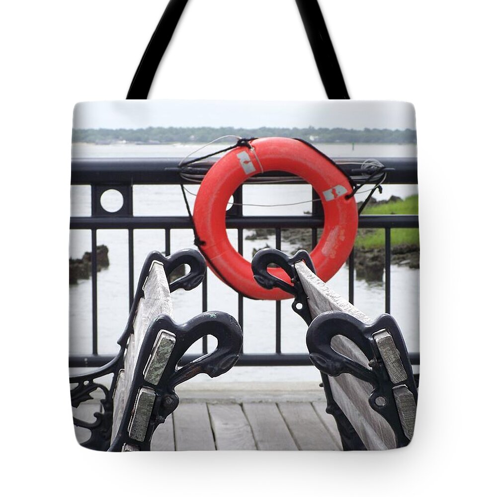 Lifebuoy Overlooking a Calm River - Tote Bag