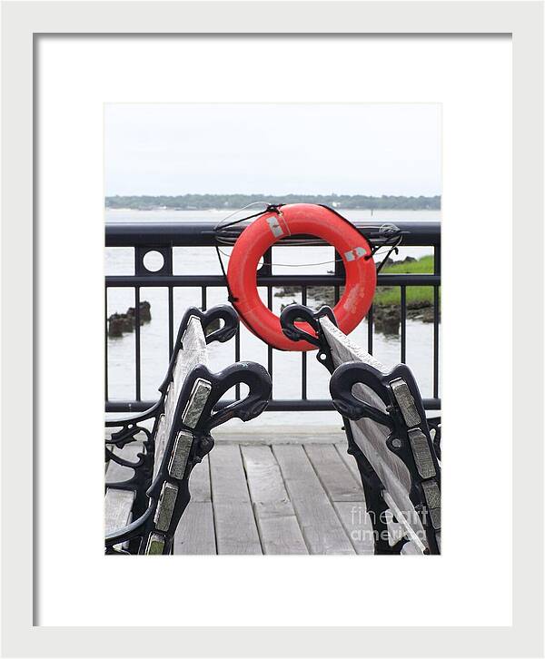 Lifebuoy Overlooking a Calm River - Framed Print