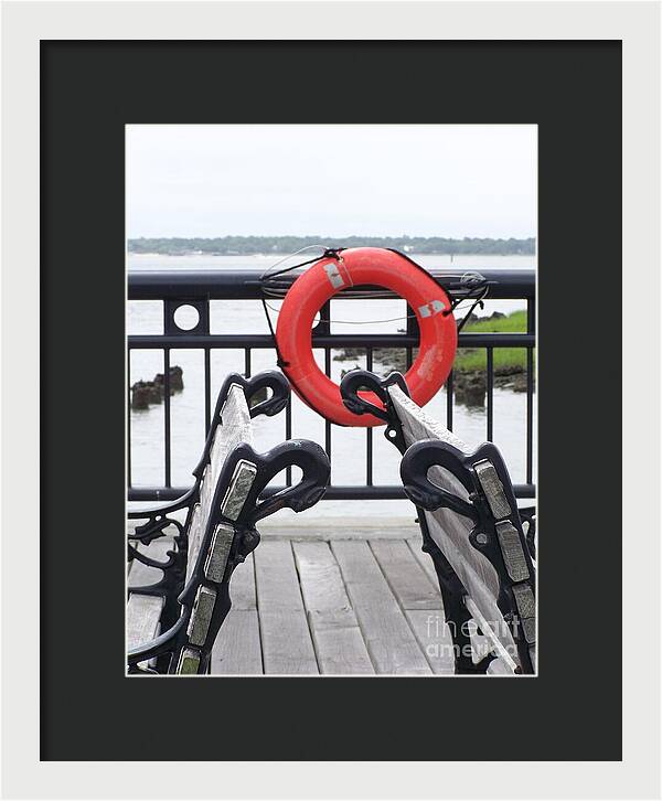 Lifebuoy Overlooking a Calm River - Framed Print