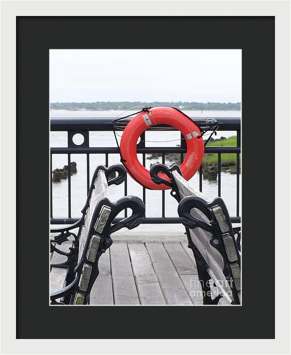 Lifebuoy Overlooking a Calm River - Framed Print