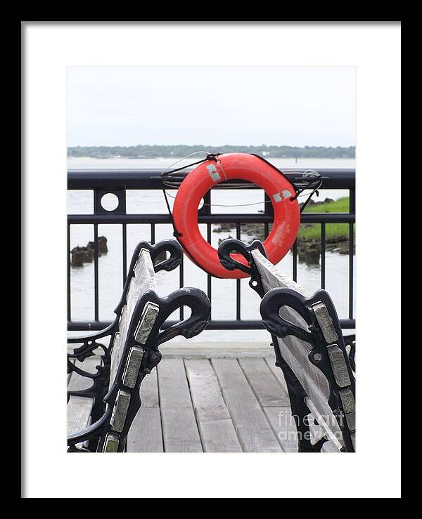 Lifebuoy Overlooking a Calm River - Framed Print