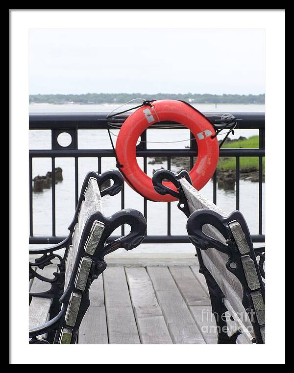 Lifebuoy Overlooking a Calm River - Framed Print