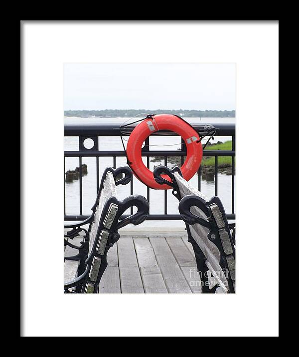 Lifebuoy Overlooking a Calm River - Framed Print