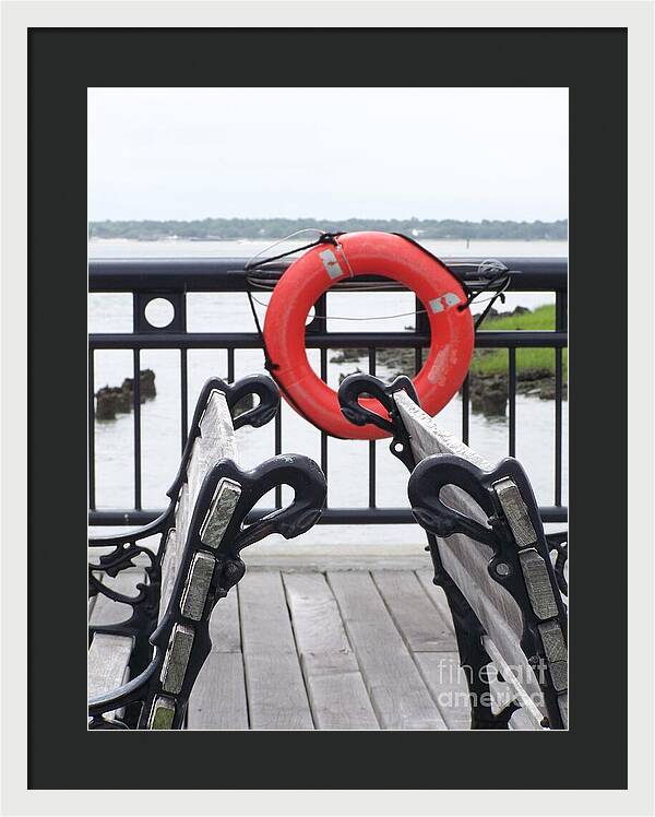 Lifebuoy Overlooking a Calm River - Framed Print
