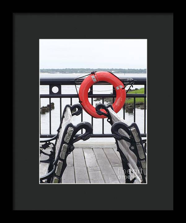 Lifebuoy Overlooking a Calm River - Framed Print