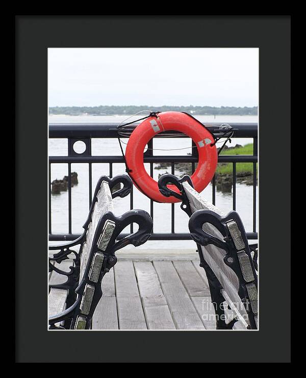 Lifebuoy Overlooking a Calm River - Framed Print
