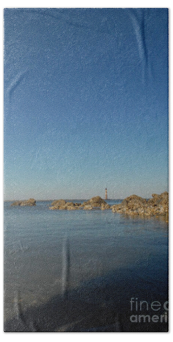 Lighthouse by Rocky Shore - Bath Towel