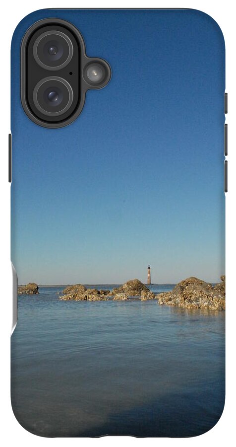 Lighthouse by Rocky Shore - Phone Case
