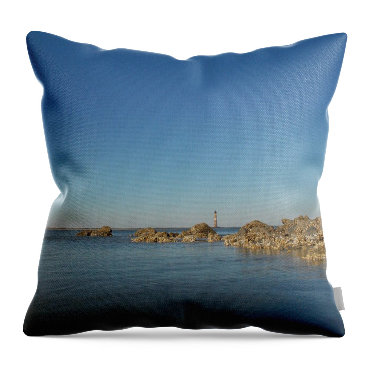 Lighthouse by Rocky Shore - Throw Pillow