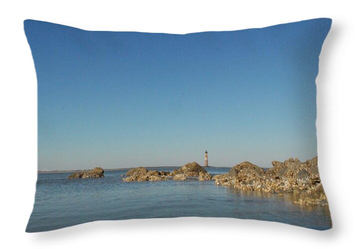 Lighthouse by Rocky Shore - Throw Pillow