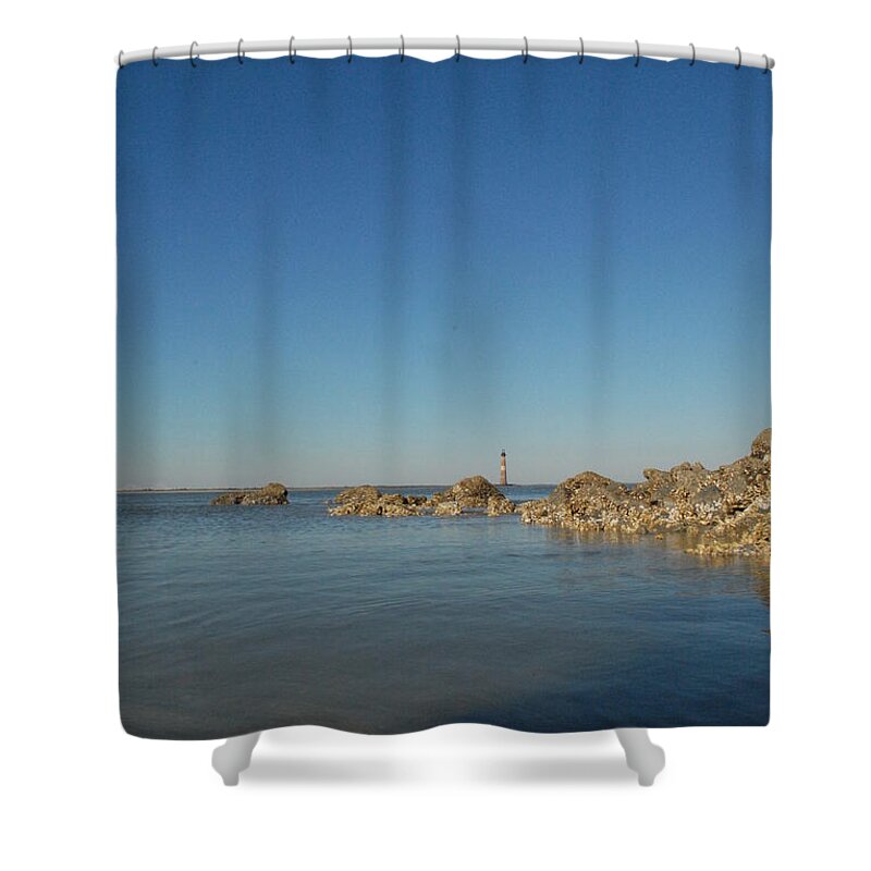 Lighthouse by Rocky Shore - Shower Curtain