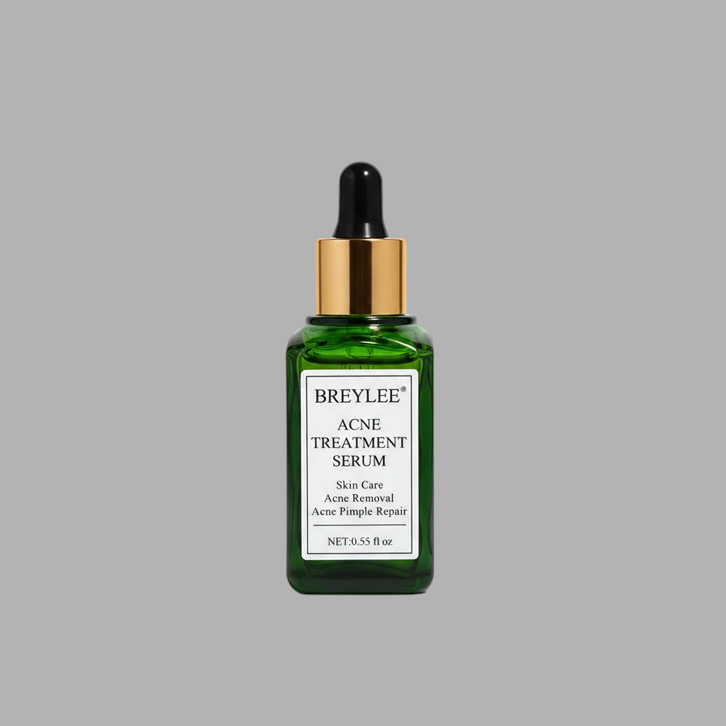 Melia LLC BREYLEE acne treatment serum in a green glass dropper bottle for facial skin repair and scar removal