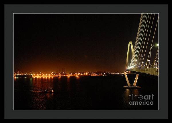 Night View of Cable-Stayed Bridge - Framed Print
