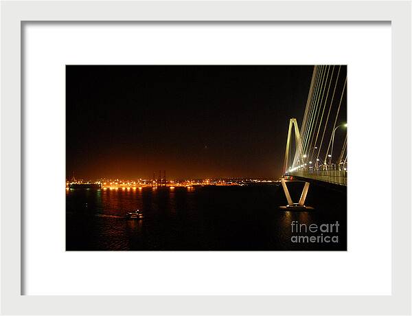 Night View of Cable-Stayed Bridge - Framed Print