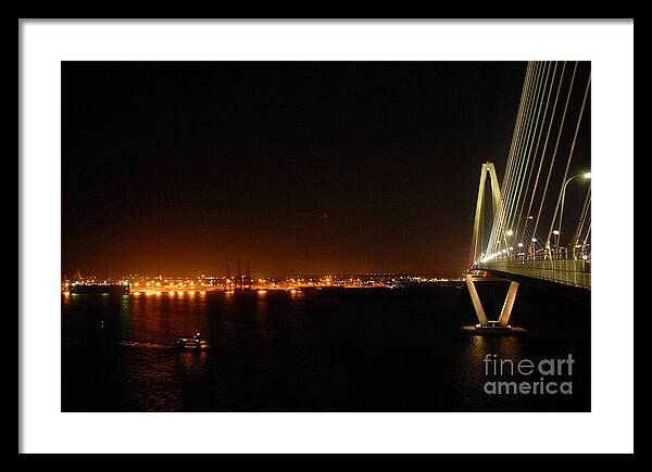 Night View of Cable-Stayed Bridge - Framed Print