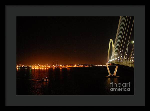 Night View of Cable-Stayed Bridge - Framed Print