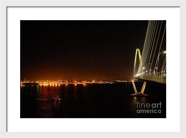 Night View of Cable-Stayed Bridge - Framed Print