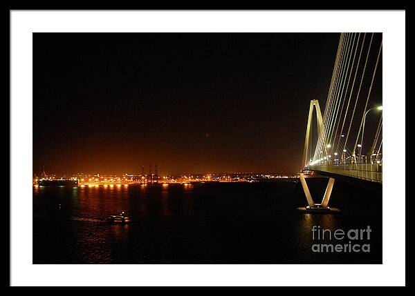 Night View of Cable-Stayed Bridge - Framed Print