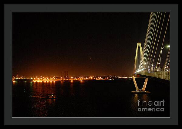 Night View of Cable-Stayed Bridge - Framed Print