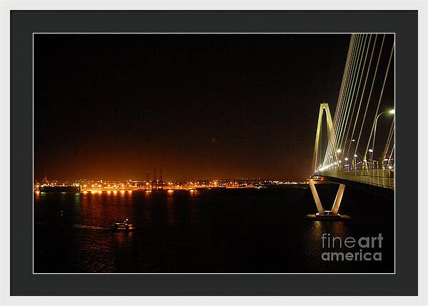 Night View of Cable-Stayed Bridge - Framed Print