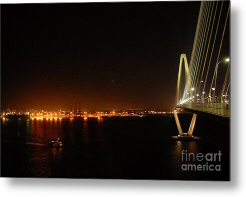 Night View of Cable-Stayed Bridge - Metal Print