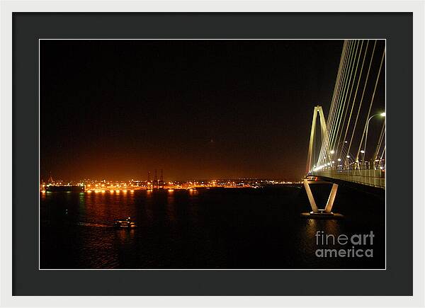 Night View of Cable-Stayed Bridge - Framed Print