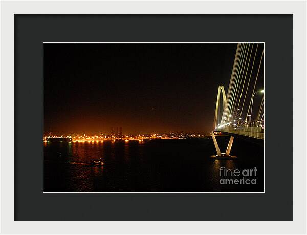 Night View of Cable-Stayed Bridge - Framed Print