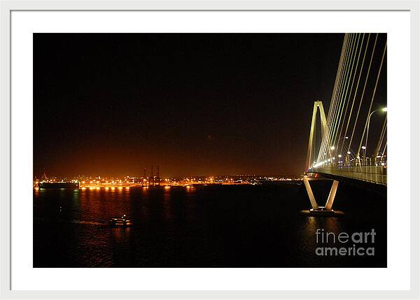 Night View of Cable-Stayed Bridge - Framed Print