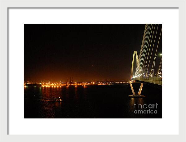 Night View of Cable-Stayed Bridge - Framed Print