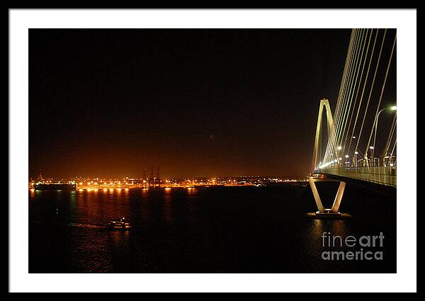 Night View of Cable-Stayed Bridge - Framed Print
