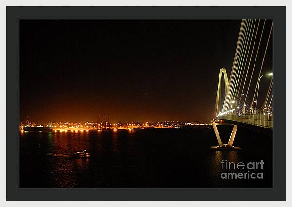 Night View of Cable-Stayed Bridge - Framed Print