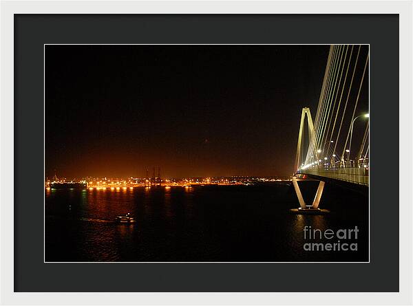 Night View of Cable-Stayed Bridge - Framed Print