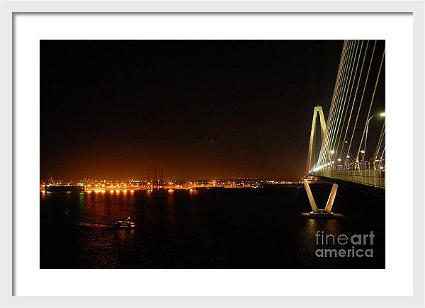 Night View of Cable-Stayed Bridge - Framed Print