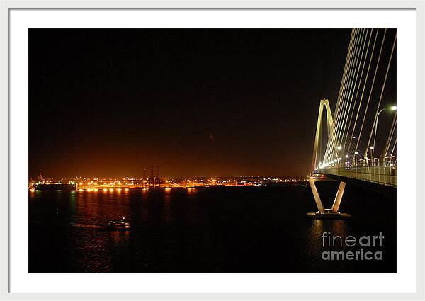 Night View of Cable-Stayed Bridge - Framed Print