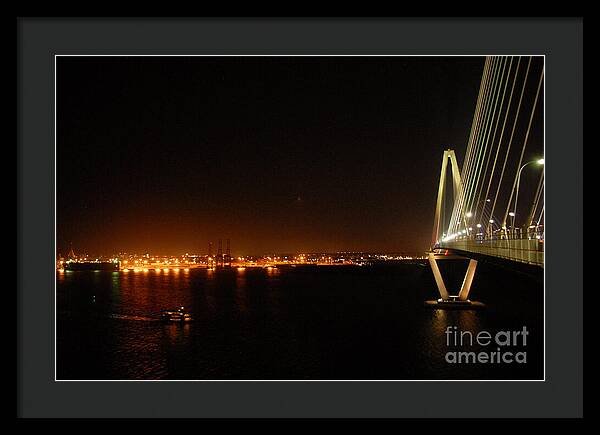 Night View of Cable-Stayed Bridge - Framed Print