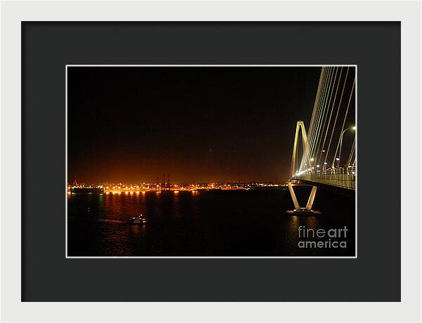 Night View of Cable-Stayed Bridge - Framed Print