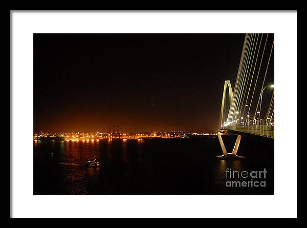 Night View of Cable-Stayed Bridge - Framed Print