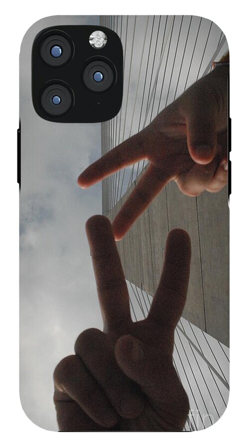 Peace Gesture Against Skyscraper - Phone Case