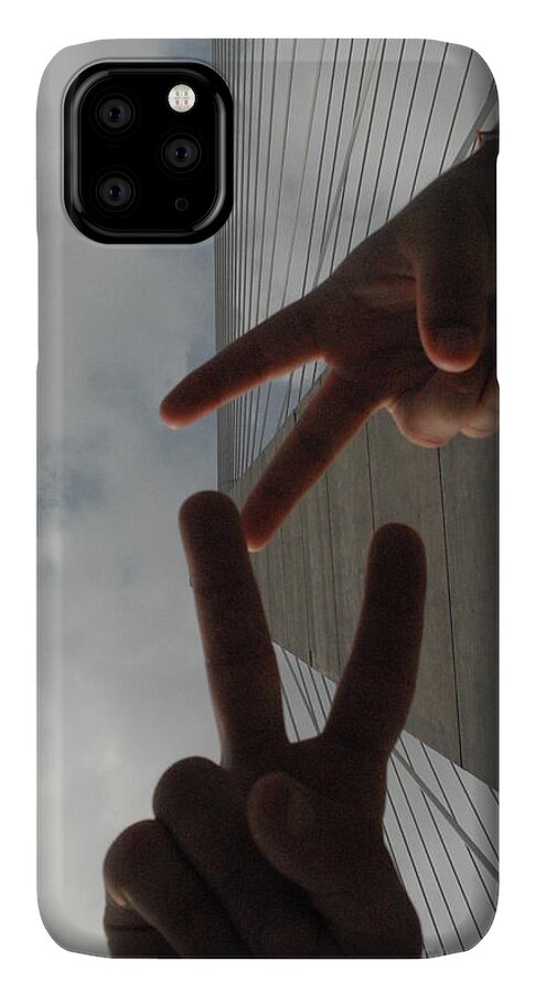 Peace Gesture Against Skyscraper - Phone Case