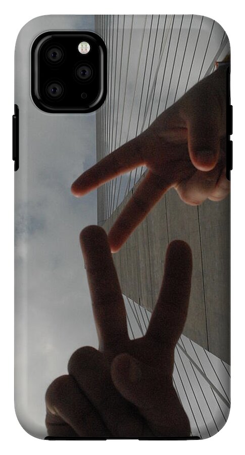 Peace Gesture Against Skyscraper - Phone Case