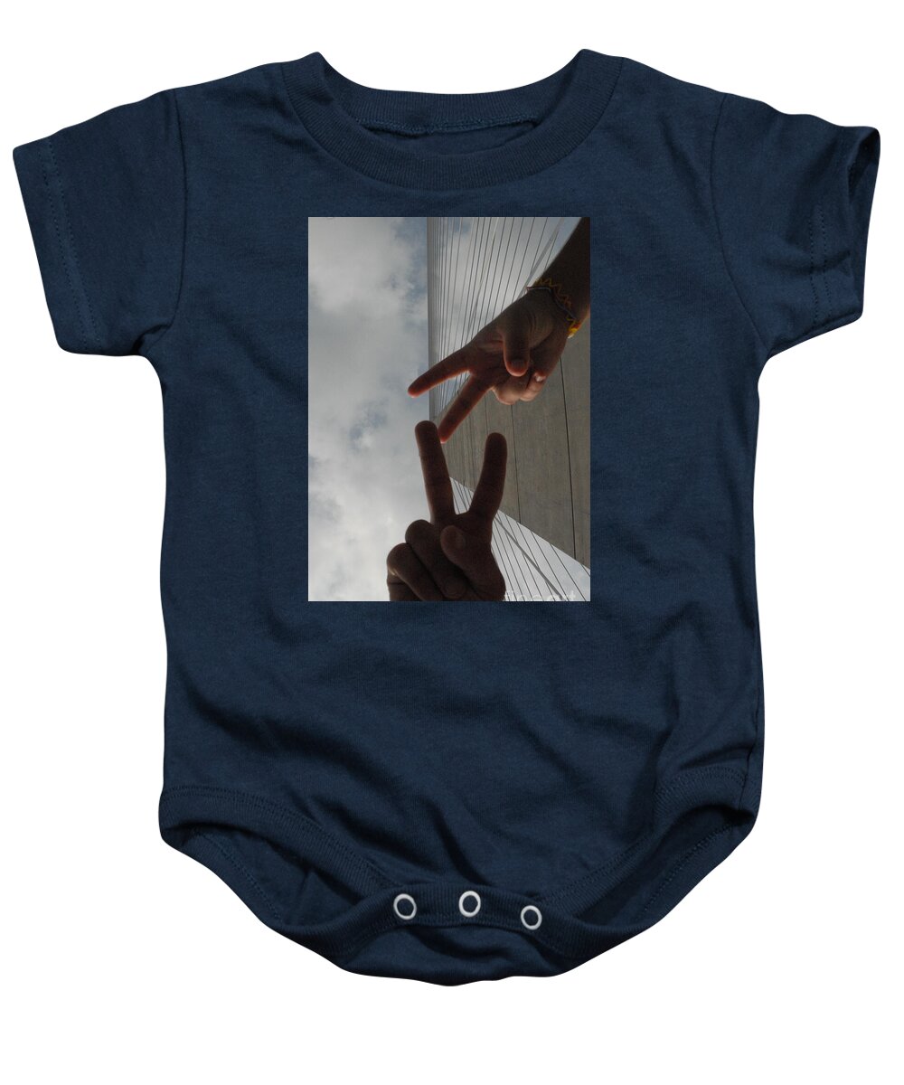 Peace Gesture Against Skyscraper - Baby One-Piece
