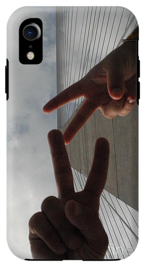 Peace Gesture Against Skyscraper - Phone Case