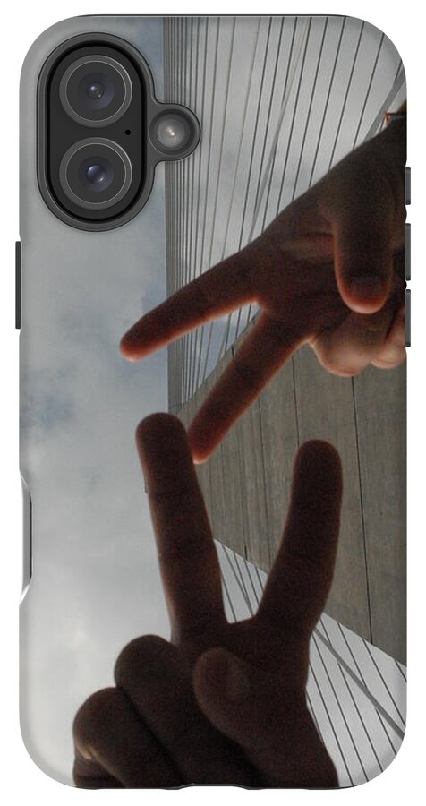 Peace Gesture Against Skyscraper - Phone Case
