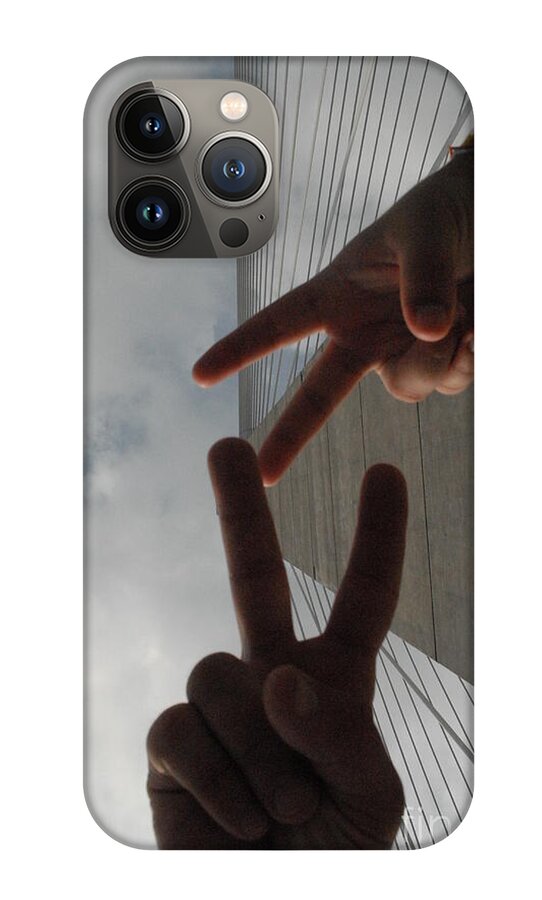 Peace Gesture Against Skyscraper - Phone Case