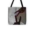 Peace Gesture Against Skyscraper - Tote Bag