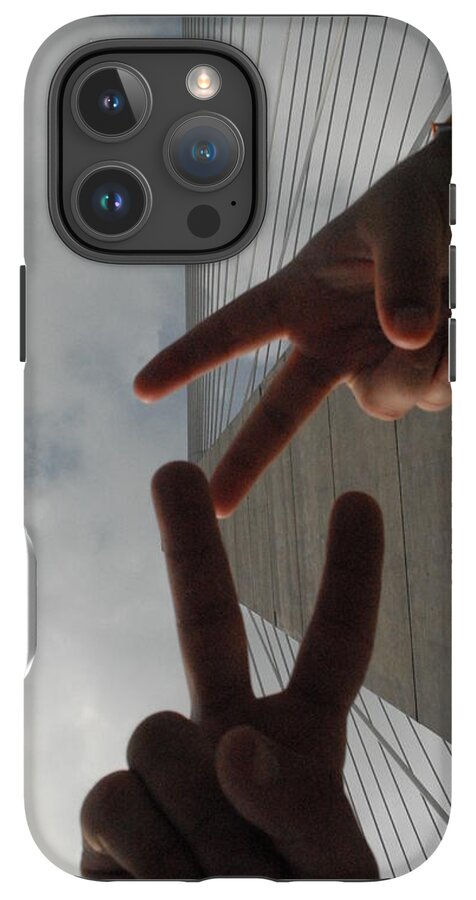 Peace Gesture Against Skyscraper - Phone Case
