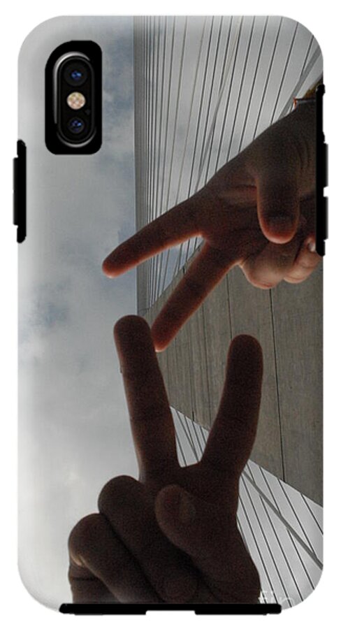 Peace Gesture Against Skyscraper - Phone Case