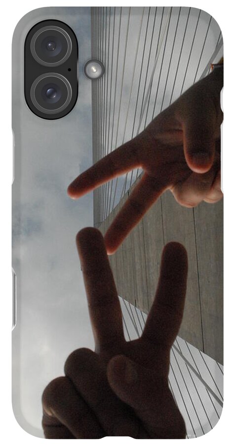 Peace Gesture Against Skyscraper - Phone Case