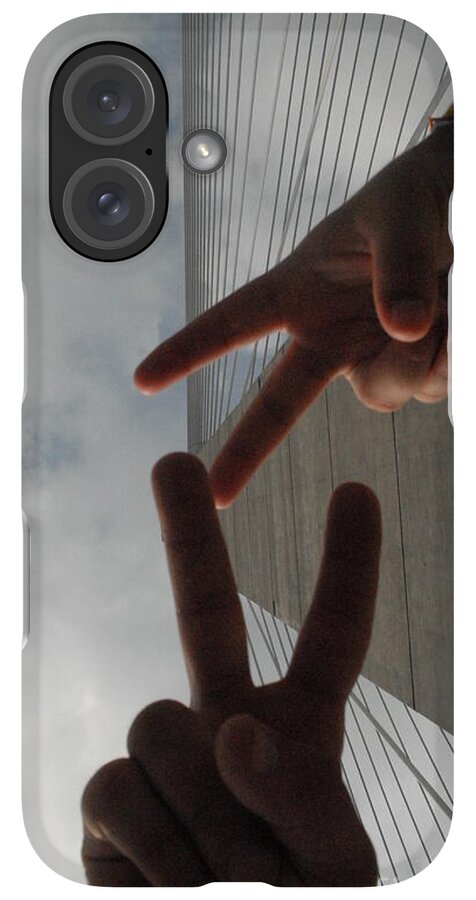Peace Gesture Against Skyscraper - Phone Case
